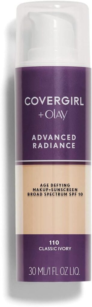COVERGIRL Advanced Radiance Age Defying Liquid Foundation in Classic Ivory, Hides Wrinkles Lines, Sensitive Skin Safe, Packaging May Vvary