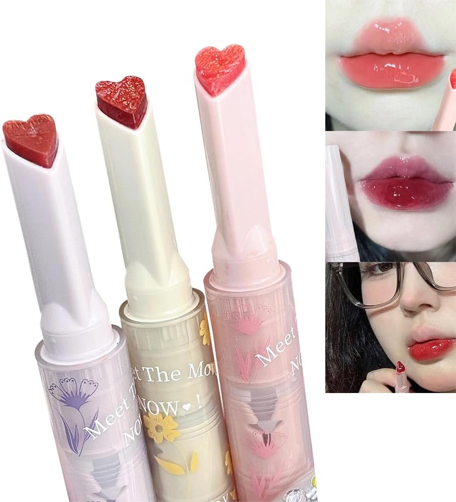 3 Colors Jelly Lipstick, Tinted Lip Gloss Heart Shape Lip Stain, Mirror Hydrating Jelly Love Lipstick, Long Lasting Moisturizing Tinted Lip Balm, Non-sticky, Vivid Color Glossy Lip Gloss Lip Makeup (4#+5#+6#)