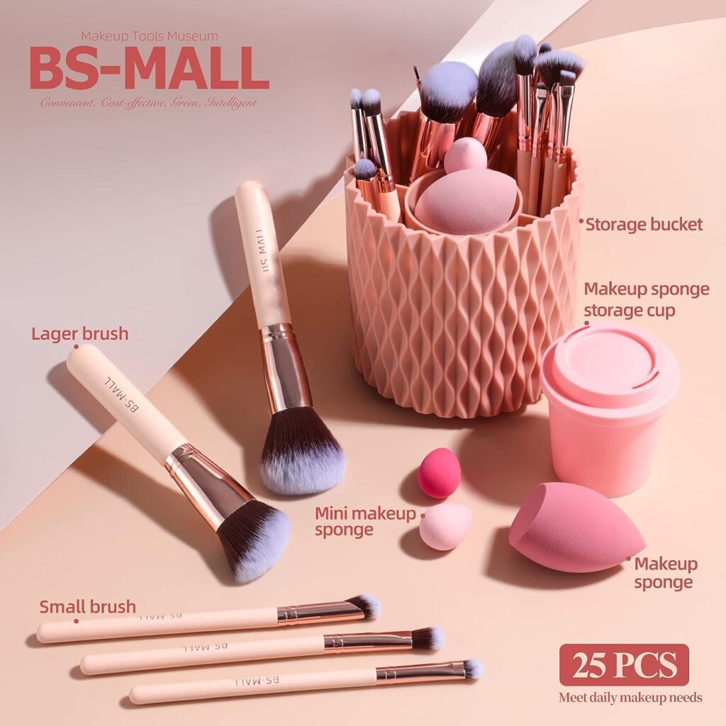 BS-MALL Makeup Brushes Premium Synthetic Foundation Powder Concealers Eye Shadows 18 Pcs Brush Set with 5 sponge Holder Sponge Case
