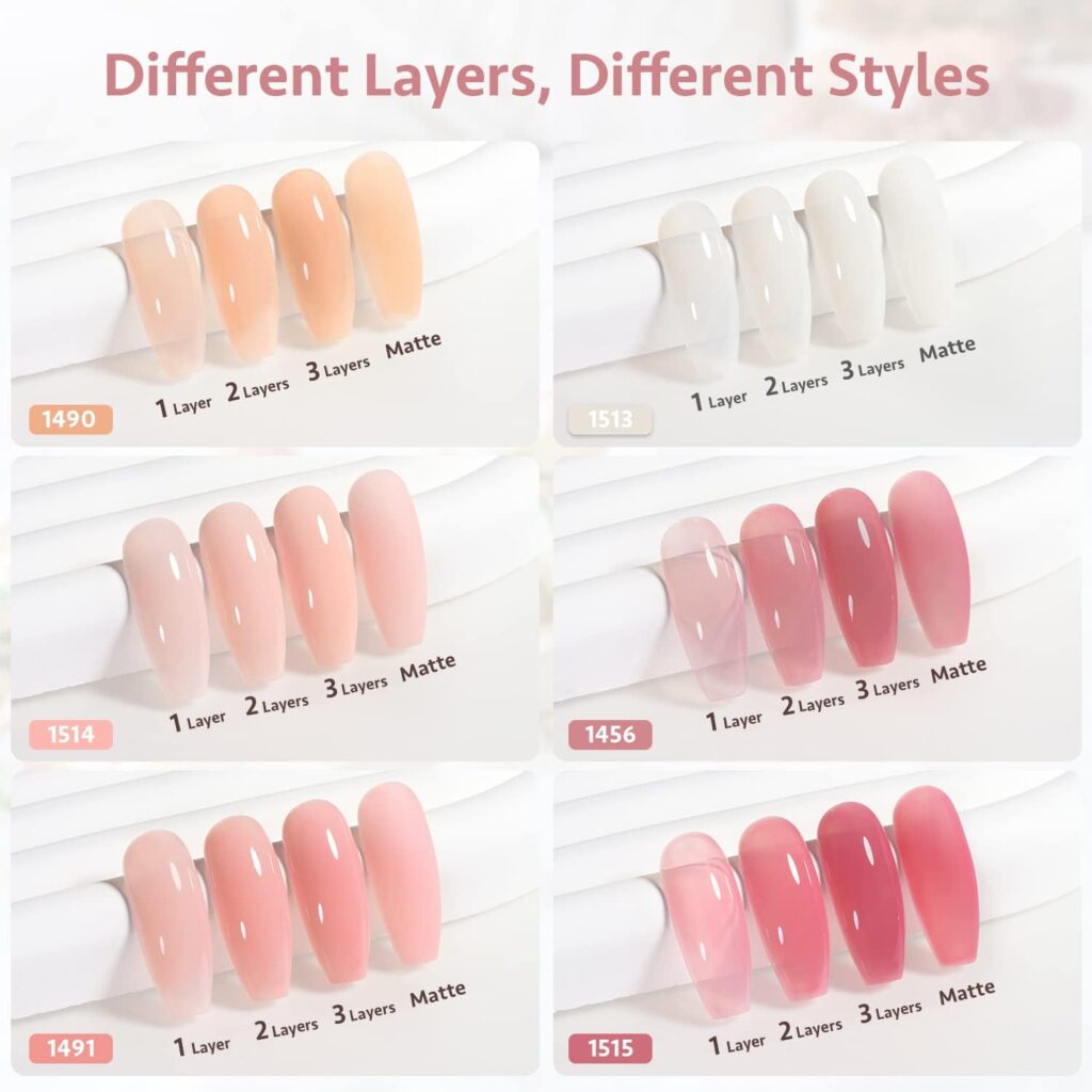 GAOY Milky White x Jelly Nude Gel Nail Polish Set, 6 Transparent Colors Sheer Pink Orange Gel Nail Kit for Salon Gel Manicure and Nail Art DIY at Home