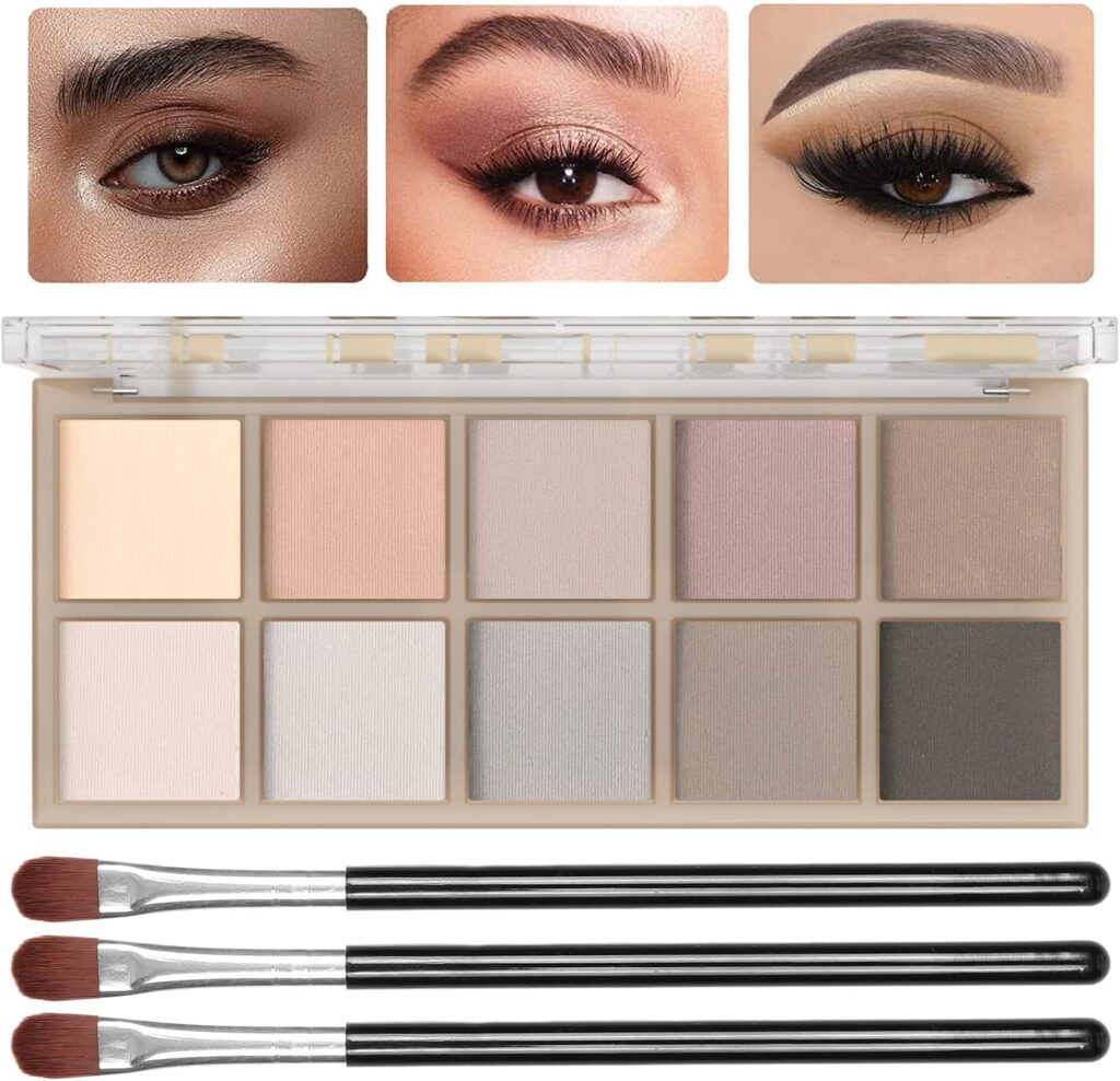 Sulily 10 Colors Eyeshadow Palette Makeup, Matte Naked Eye Shadow,High Pigmented, Naturing-Looking, Ultra-Blendable,Long Lasting High ​Pigment with 2 Eyeshadow Brush(04#Cement color)